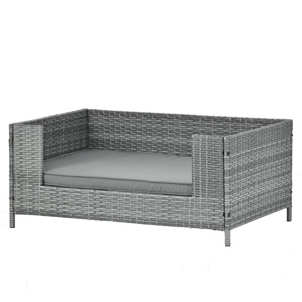 Tidoin Small to Medium Gray PE Wicker Dog Bed with Gray Cushion