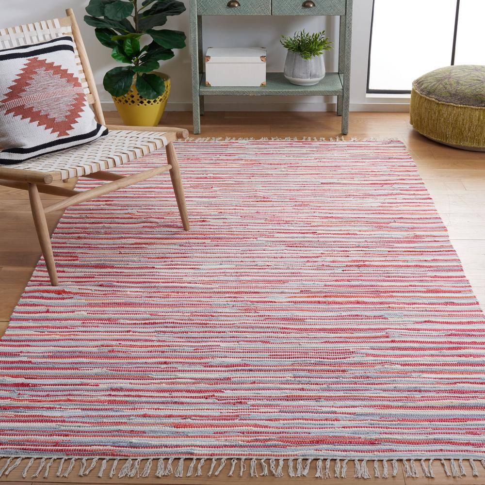 Handmade Boho Stripe Cotton Flat Woven Area Rug, Red 30"x4"