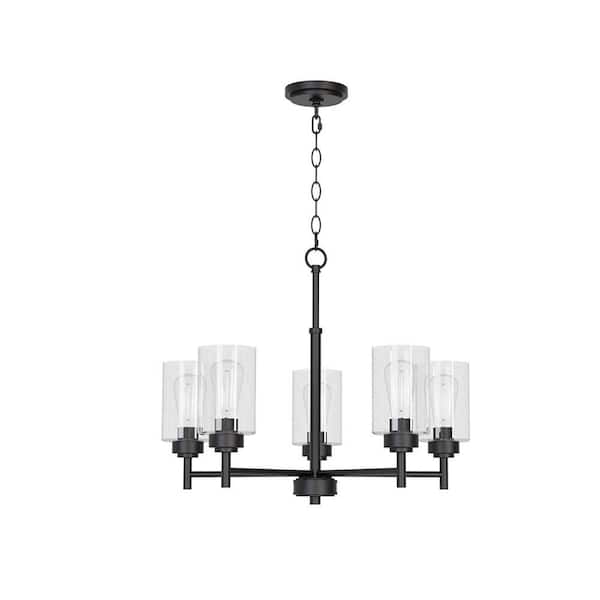 LumLight Wexton 5-Light 24 in. Plug and Play Matte Black Chandelier with SkyPlug