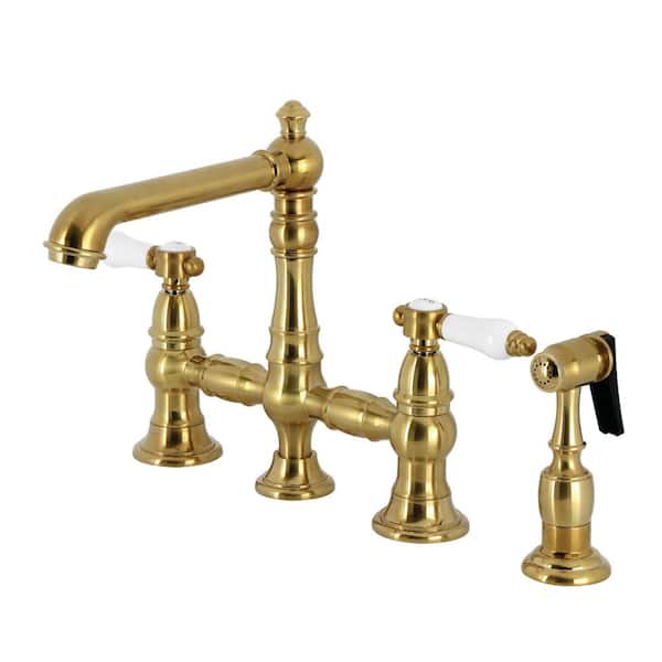 Bel-Air 2-Handle Bridge Kitchen Faucet in Brushed Brass