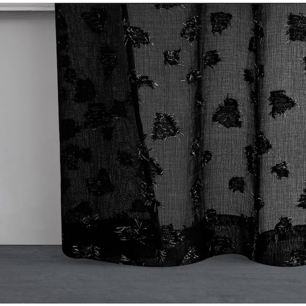 JUICY COUTURE Juicy Leopard Black Embroidered Polyester 38 in. W x 84 in. L Grommet Indoor Sheer Curtain (Set of 2)