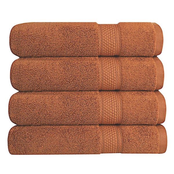 A1 Home Collections A1HC Bath Towel 500 GSM Duet Technology 100% Cotton Ring Spun Burnt Caramel 24 in. x 48 in. Quick Dry (Set of 4)