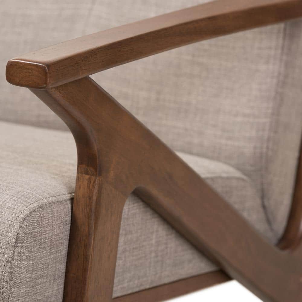 Walnut Brown and Light Grey Faux Leather Tufted 3-Seater Sofa