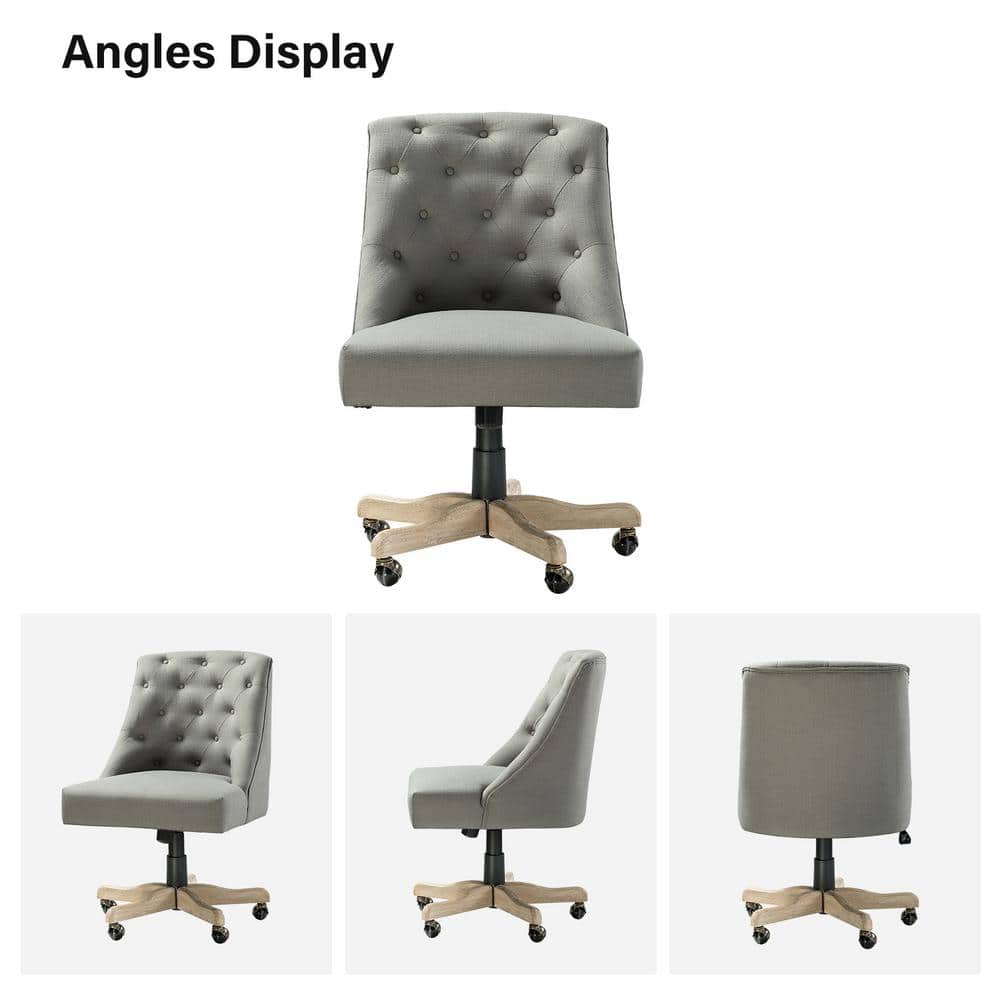 ErgoSwivel Modern Gray Fabric Armless Task Chair with Wood & Metal Base