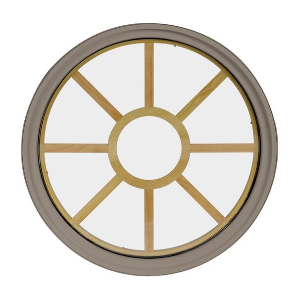 FrontLine 24 in. x 24 in. Round Sandstone 6-9/16 in. Jamb 9-Lite Grille Geometric Aluminum Clad Wood Window