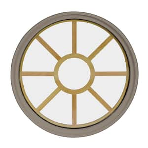 30 in. x 30 in. Round Sandstone 4-9/16 in. Jamb 9-Lite Grille Geometric Aluminum Clad Wood Window