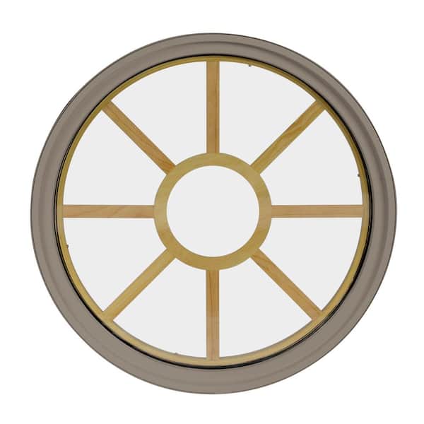 48 in. x 48 in. Round Sandstone 6-9/16 in. Jamb 9-Lite Grille Geometric Aluminum Clad Wood Window
