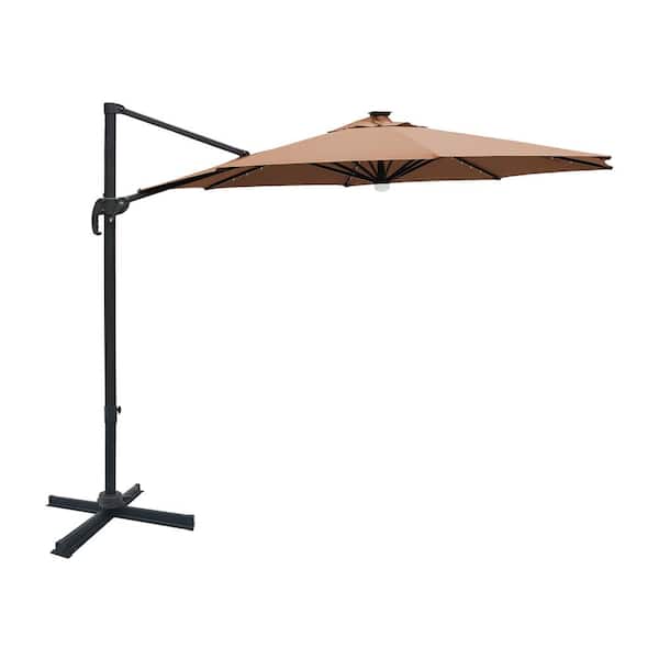 Maypex 10 ft. 360-Degree Rotating Aluminum Cantilever Solar Lighted Patio Umbrella in Tan