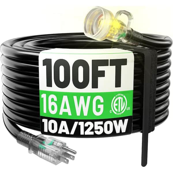 100 ft. 12/3-Gauge/3-Conductor 15 Amp 1875-Watt Indoor / Outdoor Extension Cord with Lighted End Black