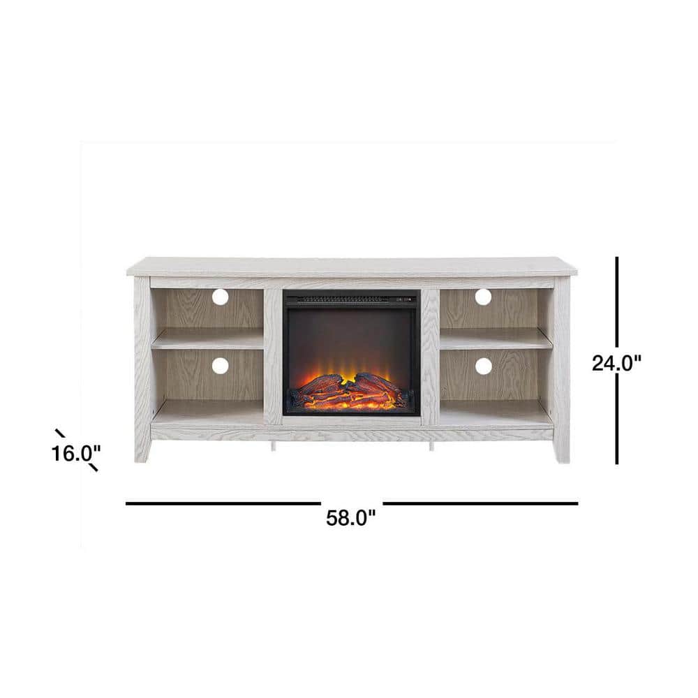Whitewash 58" MDF Fireplace TV Stand with Shelves