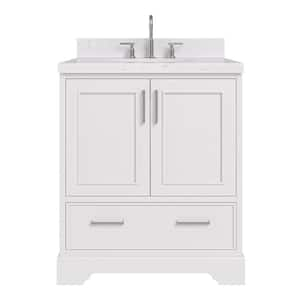 Stafford 30 in. W x 22 in. D x 36 in. H Single Sink Freestanding Bath Vanity in White with Carrara White Quartz Top