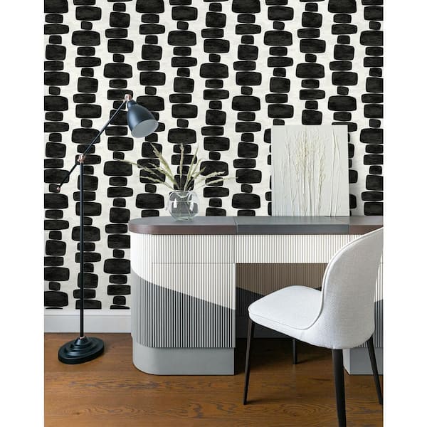 Charcoal Stripe Block Vinyl Peel and Stick Wallpaper Roll (30.75 sq. ft.)