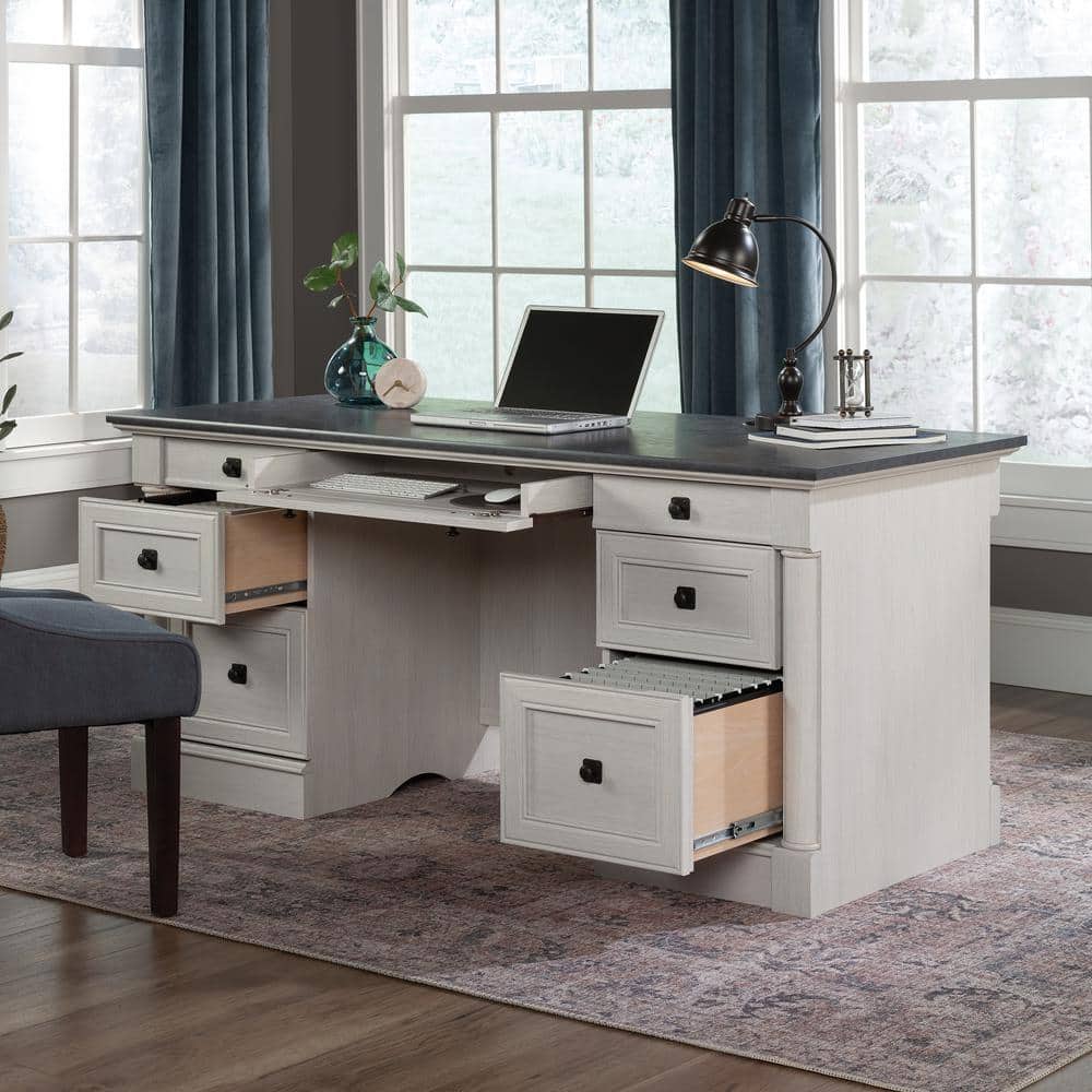 Glacier Oak Executive Desk with Drawers and Keyboard Tray