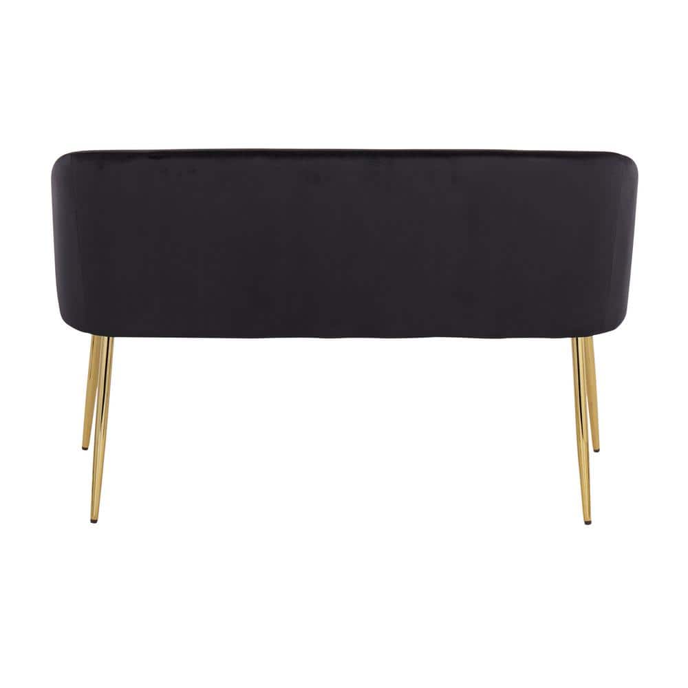 46" Black Velvet and Gold Steel Glam Bench