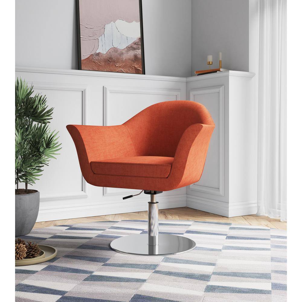 Mid-Century Modern Voyager Swivel Accent Chair in Orange and Metal