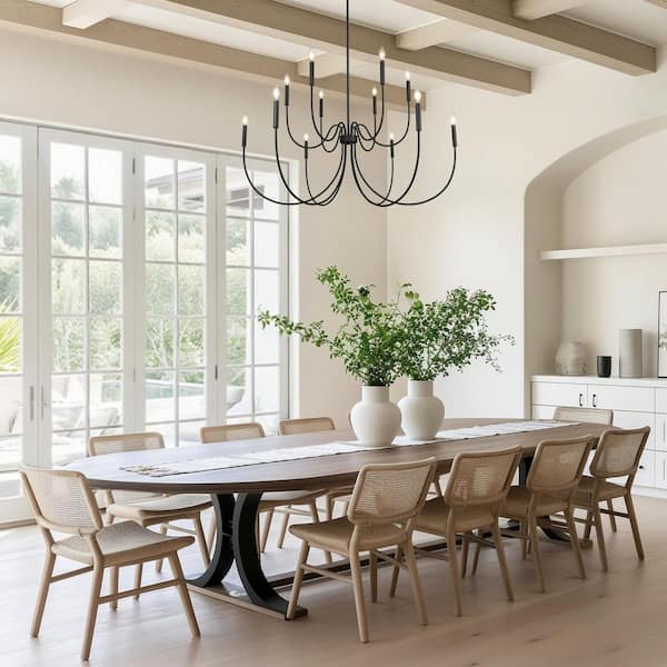 47.2 in. 12-Light Matte Black Large Island Candlestick Chandelier 2-Tier Hanging Light for Living Room Dining Room Foyer