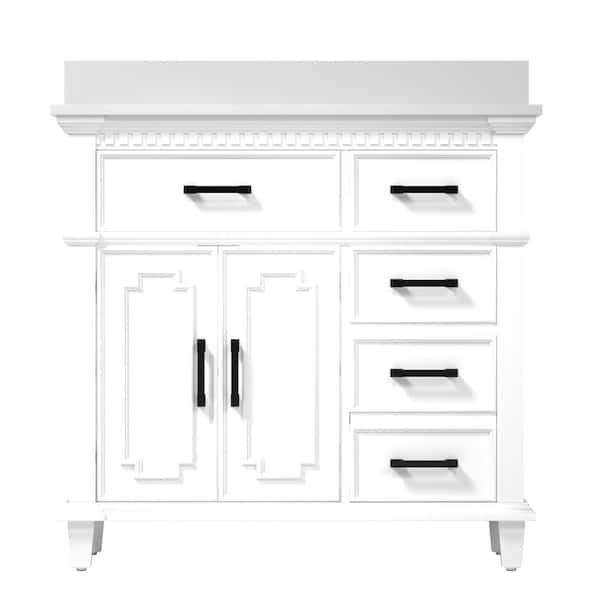 Unbranded Earle 36 in. W x 22. in D. x 38 in. H Bath Vanity in White with Carrara White Engineered Quartz Top