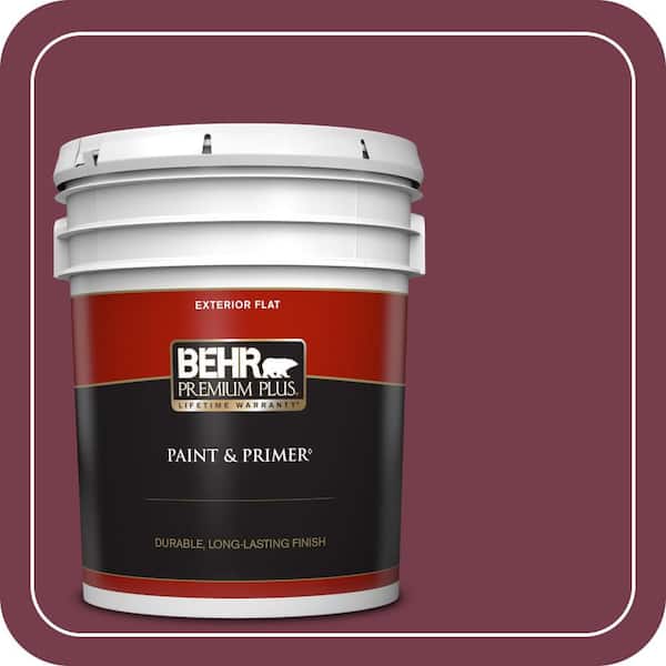 BEHR PREMIUM PLUS 5 gal. #ICC-110 Vintage Merlot Flat Exterior Paint & Primer