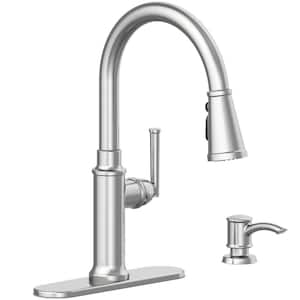 Oswell Single-Handle 3-Function Pull-Down Sprayer Kitchen Faucet with Soap Dispenser in Stainless Steel