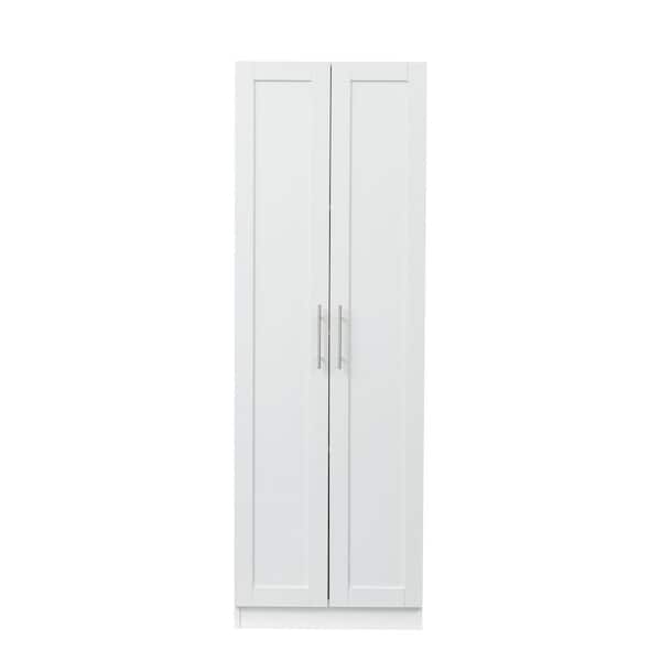 23.62 in. White Wood Armoire High Wardrobe and Kitchen Cabinet with 2-Doors and 3-Partitions to Separate 4-Storage Space
