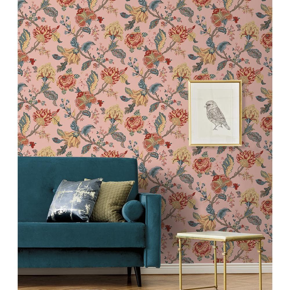 Blush Floral Jacobean Peel and Stick Wallpaper
