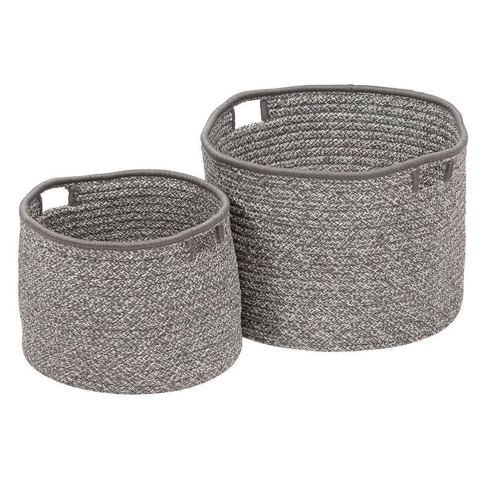 Casablanca Round Grey Woven Polypropylene Decorative Basket 20"