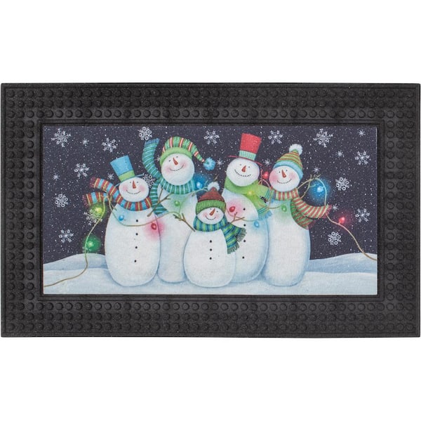 Snowman Mat Blue Rugs Merry Christmas Doormat Winter Door Mat Outdoor &  Indoor Rug for Christmas Decorations 30 X 17