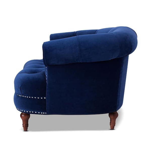 La Rosa Traditional Velvet Tufted Navy Blue Living Room Accent Arm Chair