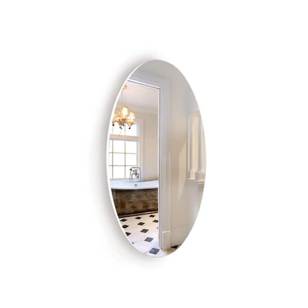14.76 in. W x 25.2 in. H Oval Frameless Beveled Wall Bathroom Vanity Mirror, Makeup Mirror