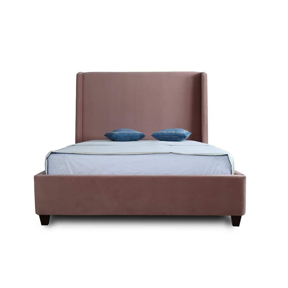 Blush Pink Velvet Upholstered Full/Double Bed with Curved Headboard