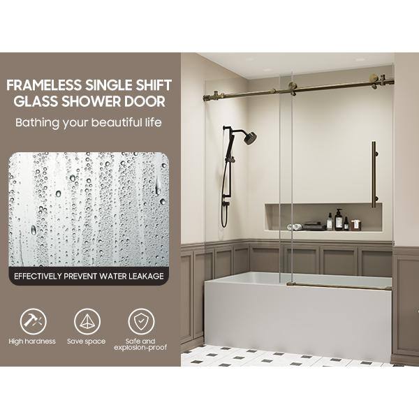 60" Gold Frameless Sliding Tub Door with Clear Tempered Glass