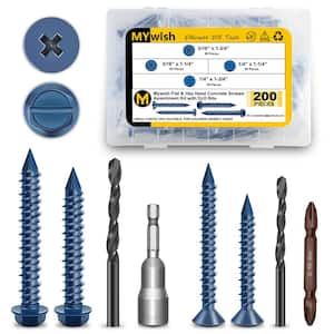 Flat-Pillips-Head and Hex-Washer-Head Assorted Concrete Anchors Screws Assortment Kit with Drill Bits (200-Pack)