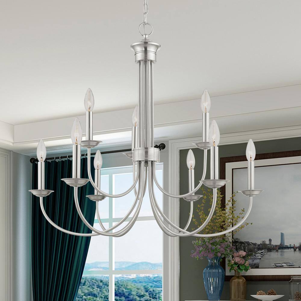 Elegant Brushed Nickel & Crystal 9-Light Traditional Chandelier