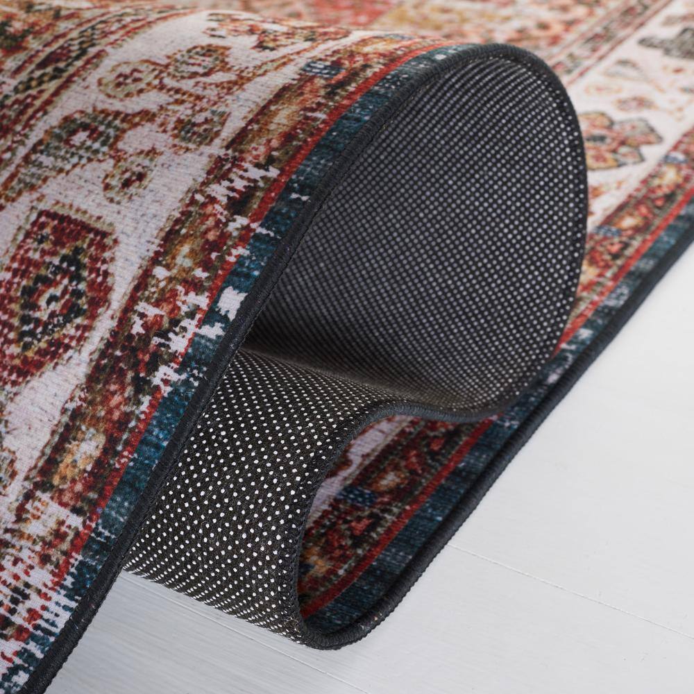 Ivory and Green Square Machine Washable Area Rug