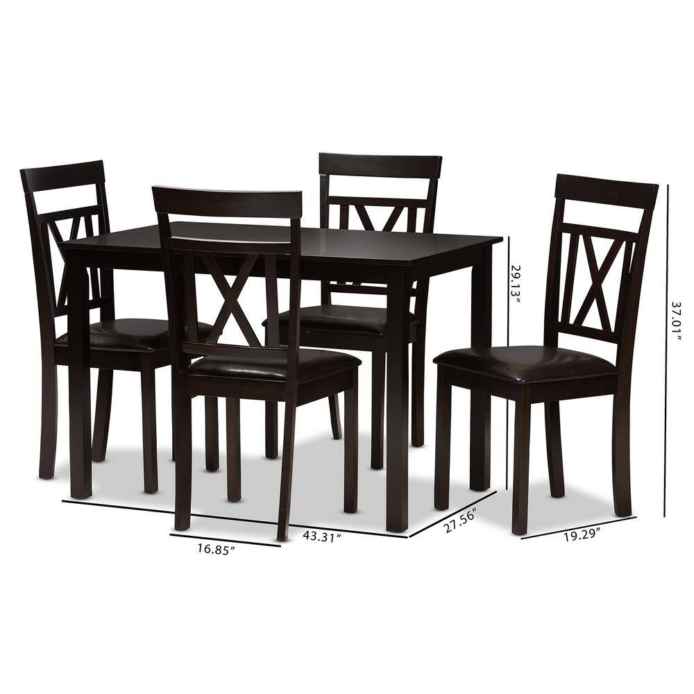 Rosie Contemporary 5-Piece Dark Brown Faux Leather Dining Set
