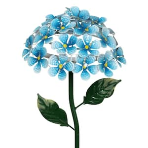 Solar Hydrangea 1.77 ft. Teal Metal Garden Stake