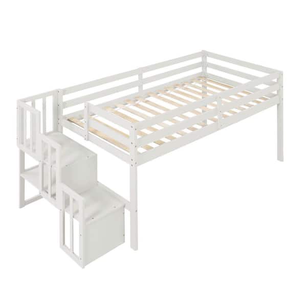 Wateday White Twin Loft Bed with Stairs