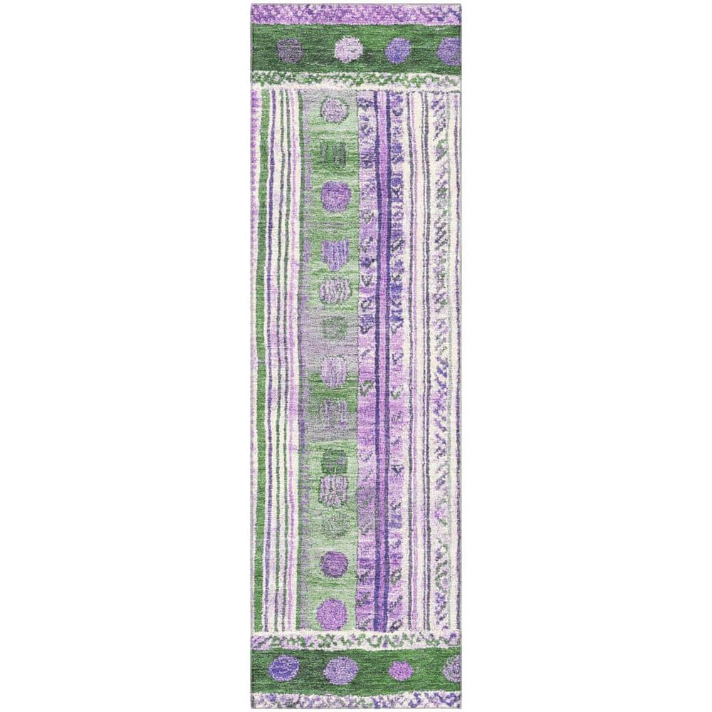 Mayfield Premium Machine Washable Abstract AMF1963 Green 2 ft. x 7 ft. Runner Rug