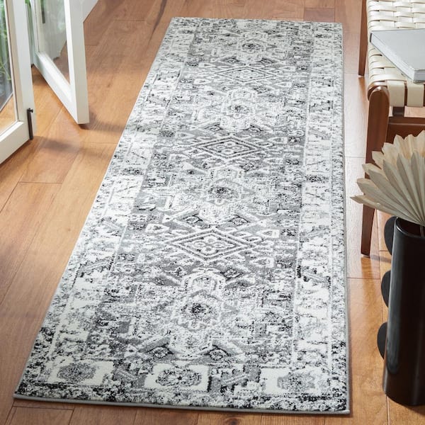 Vintage Hamadan Gray/Ivory 2 ft. x 10 ft. Floral Border Runner Rug