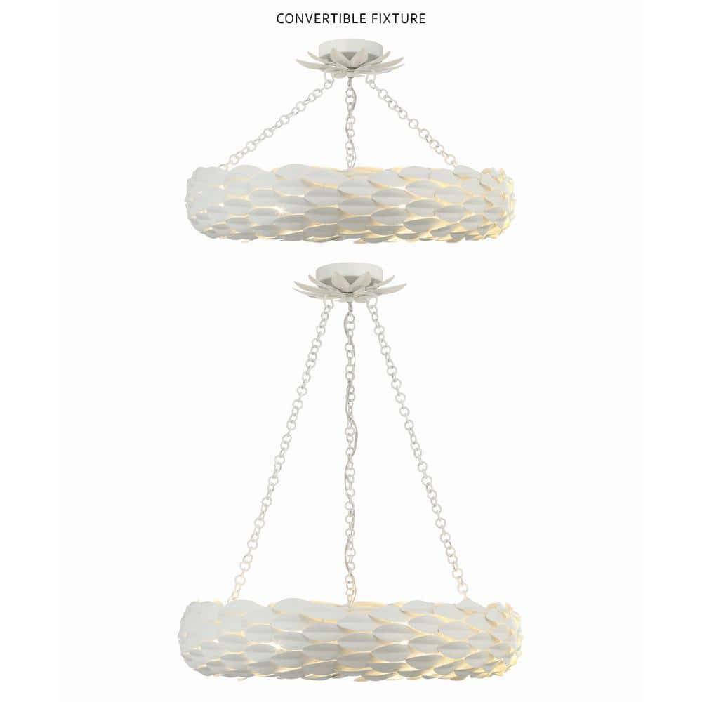 Matte White Wrought Iron 6-Light Candle Chandelier