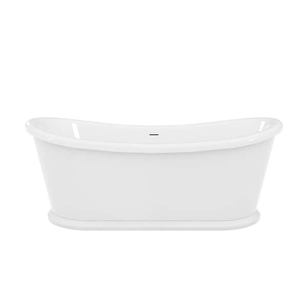 Duet 68.87 in. L x 32.25 in. W Acrylic Double Slipper Freestanding Soaking Bathtub with Center Drain on Brushed Brass