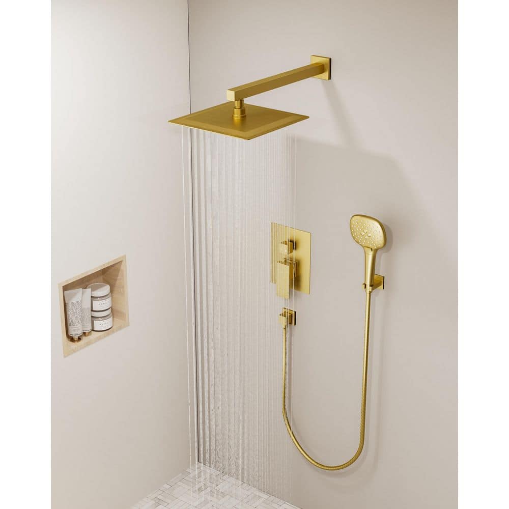2-Handles 4-Spray Shower System 2.5 GPM with 10in. Adjustable Head and 3-Modes Handheld in Brushed Gold (Valve Included) price history on PriceWatchPro