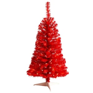 3 ft. Red Artificial Christmas Tree with 50 LED Lights and 118 Bendable Branches