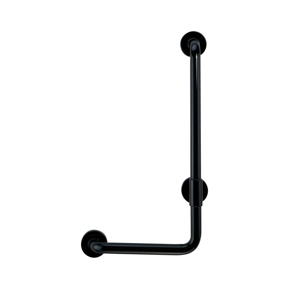 36 in. Contractor Antimicrobial Vinyl Coated L-Shape Grab Bar in Black