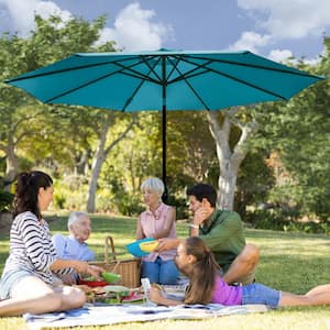 11 ft. Market Patio Umbrella Table with Push Button Tilt and Crank in Turquoise