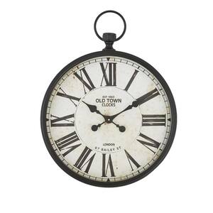 Antiqued Round Wall Clock with Finial Ring Top (19 in.)