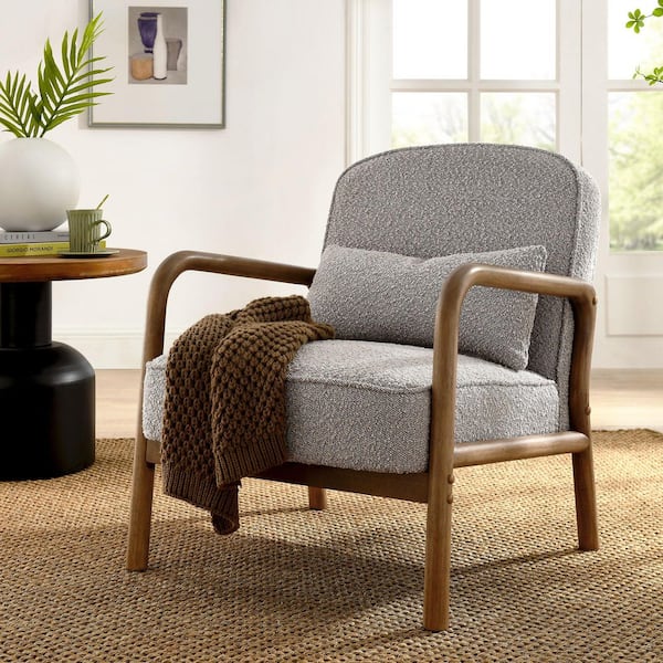 Charlie Boucle Upholstered Wood Accent Armchair in Taupe