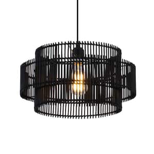 Keazile 16 in. 2-Tiers 1-Light Black Pendant Light with