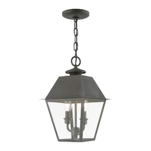 Helmsdale 15in. 2-Light Charcoal Dimmable Outdoor Pendant Light with Clear Glass and No Bulbs Included