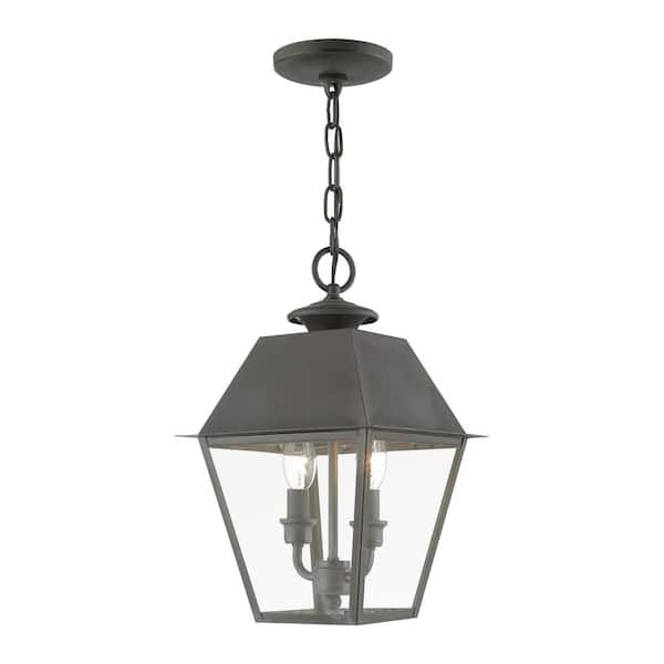 Livex Lighting Wentworth 2-Light Charcoal Outdoor Medium Pendant Lantern with Clear Glass